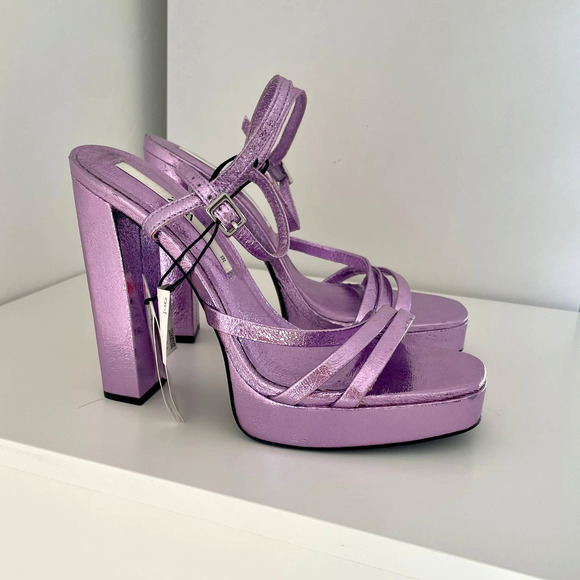 ZARA METALLIC PLATFORM HEELED SANDALS STRAPPY PURPLE - US 8 - Picture 6 of 14